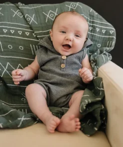 Mebie Baby Charcoal Waffle Hooded Short Romper Overalls + Rompers