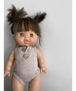 Dolls + Plushies Beige Tank Ribbed + Button Romper Minikane Clothing