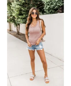 J+j Mauve Scoop Henley Tank Top