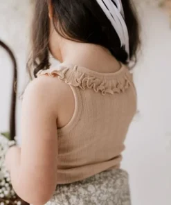 Jamie Kay Tops Chai Caramel Organic Cotton Pointelle Frill Singlet Top