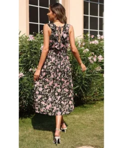 J+j Black Floral Tie Back Dress Dresses