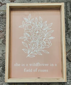 Emrose Decor She Is A Wildflower Floral Bouquet Taupe Sign