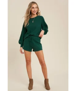 J+j Hunter Green Sweater Lounge Shirt + Shorts Set Sets