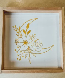 Emrose Mustard Outline Floral Moon Wooden Sign