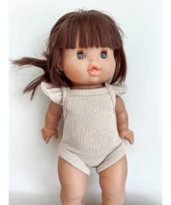 Dolls + Plushies Beige Ribbed Ruffle Sleeve Romper Minikane Doll Clothing