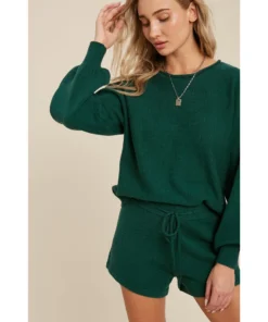J+j Hunter Green Sweater Lounge Shirt + Shorts Set Sets