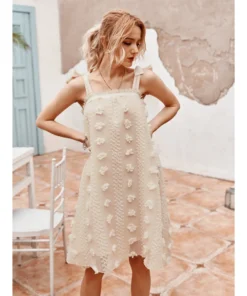 J+j Dresses Cream Textured Polka Dot Dress