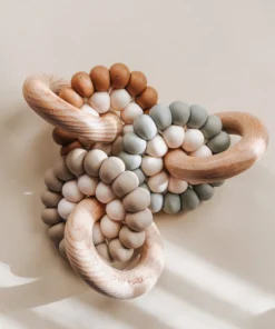 Pretty Please Teethers Warm Taupe Reed Teething Ring Rattle Toy