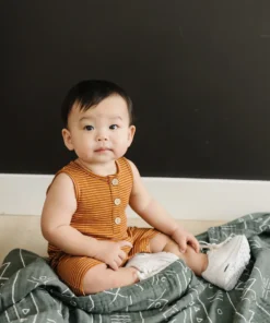Mebie Baby Rust + White Stripe Ribbed Short Romper
