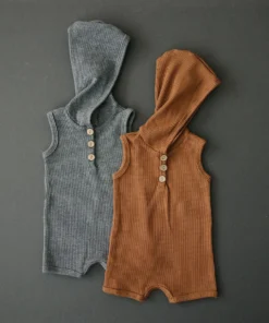 Mebie Baby Charcoal Waffle Hooded Short Romper Overalls + Rompers