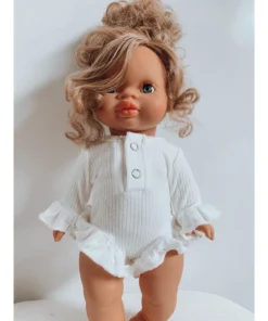 White Long Sleeve Ruffle Minikane Romper