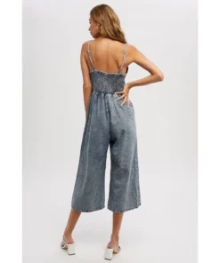 J+j Medium Acid Wash Denim Jumpsuit