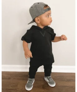 Little Bipsy Black Short Sleeve Hoodie Tops