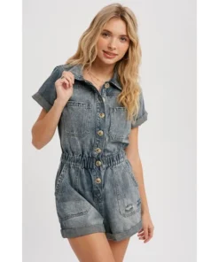 J+j Vintage Blue Denim Button Romper