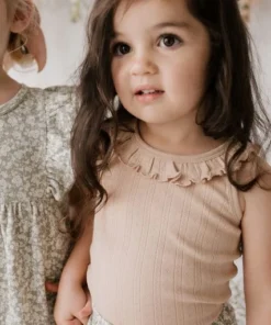 Jamie Kay Tops Chai Caramel Organic Cotton Pointelle Frill Singlet Top