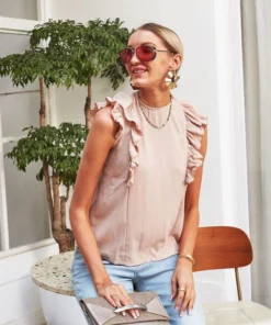 J+j Cream Sleeveless Ruffle Tie Back Blouse