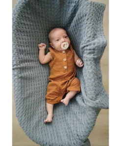 Mebie Baby Rust + White Stripe Ribbed Short Romper