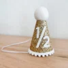 Cutest Little Party Party Time # 1/2 Gold Glitter + White Pom Trim + White Glitter Party Hat