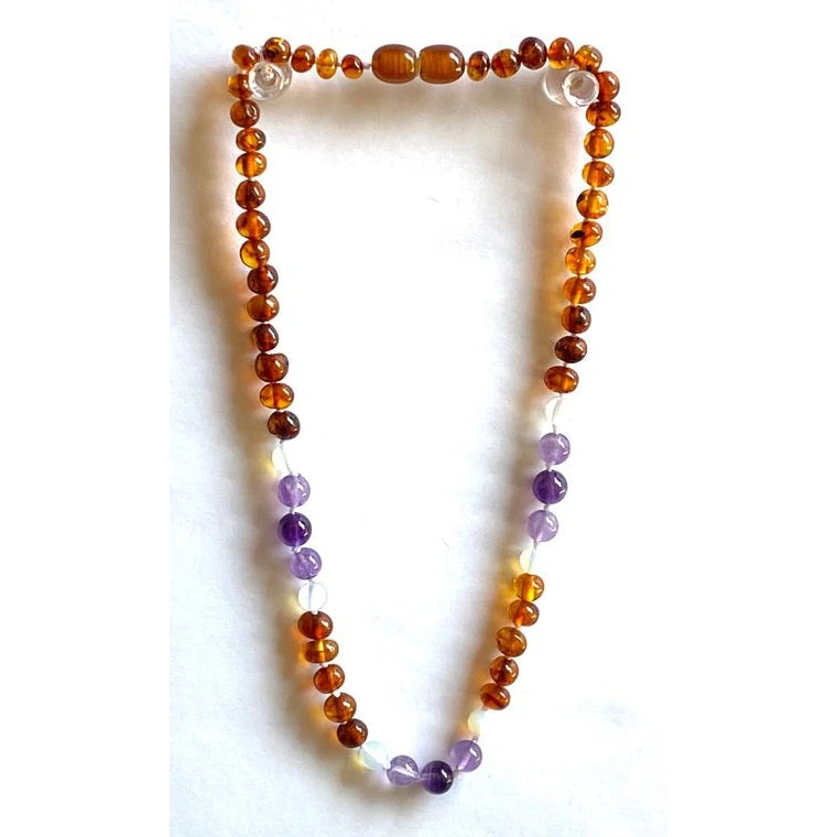 Sweet Tree Amber Amber + Amethyst + Opalite Necklace 15" 3 Sweet Tree Amber Amber + Amethyst + Opalite Necklace 15"