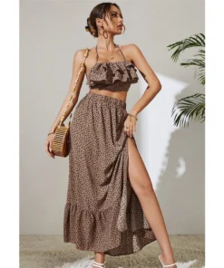 J+j Cheetah Two Piece Top + Skirt Set