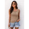 J+j Taupe Scoop Henley Tank Top Tops