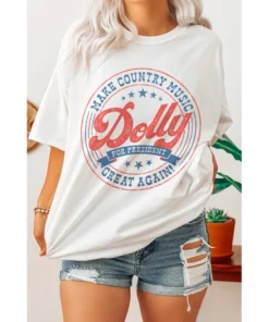 J+j Graphic Tees Dolly For President White Oversized Tee