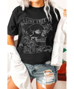 J+j Live Free Black Oversized Tee Graphic Tees