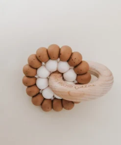 Pretty Please Teethers Speckled Almond Reed Teething Ring Rattle Toy Toys