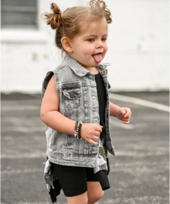 Little Bipsy Outerwear Grey Wash Denim Vest