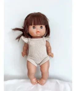 Dolls + Plushies Beige Ribbed Ruffle Sleeve Romper Minikane Doll Clothing