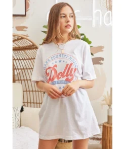 J+j Graphic Tees Dolly For President White Oversized Tee