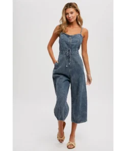 J+j Medium Acid Wash Denim Jumpsuit