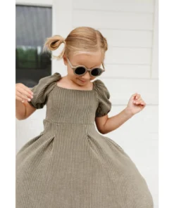 Lia + Lou Olive Green Ribbed Puff Sleeve Dress