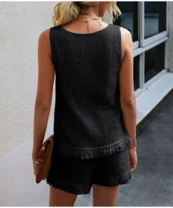 J+j Black Tassel Tank + Shorts Set Sets