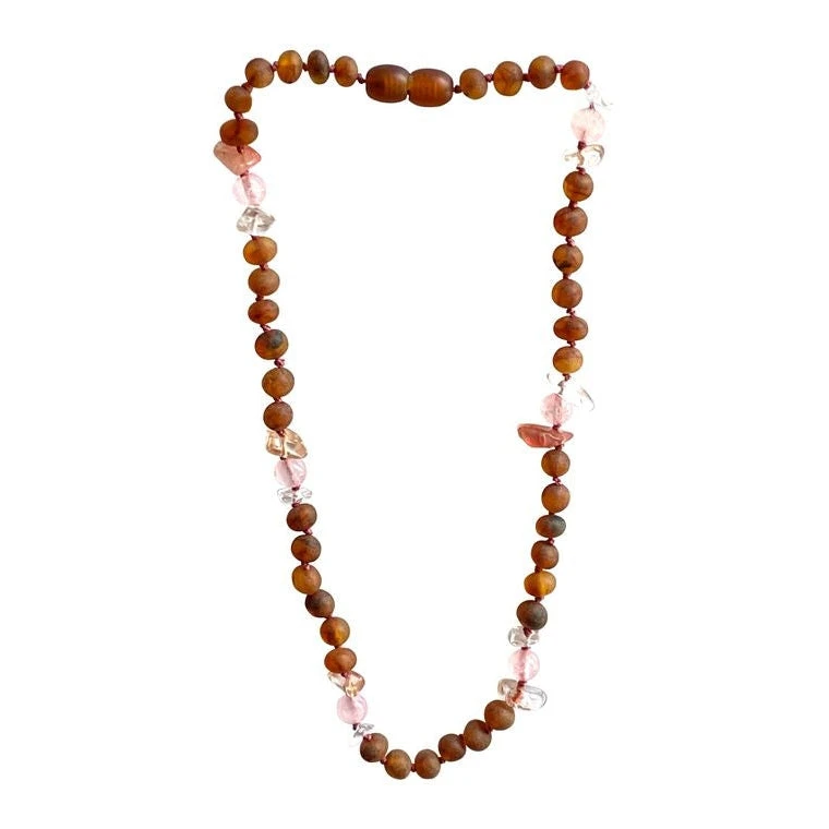 Sweet Tree Amber Amber + Rose Quartz Necklace 15" Jewelry 3 Sweet Tree Amber Amber + Rose Quartz Necklace 15" Jewelry