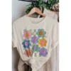 J+j Retro Flower Smiley Checkered Cream Oversized Tee Graphic Tees