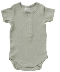 Mebie Baby Sage Organic Cotton Ribbed Snap Onesie