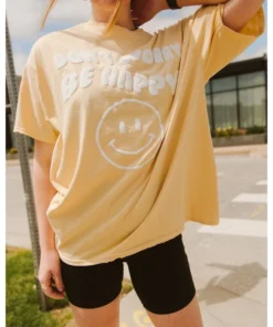 Livylu Don't Worry Be Happy Muted Yellow Tee Graphic Tees