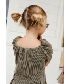 Lia + Lou Olive Green Ribbed Puff Sleeve Dress