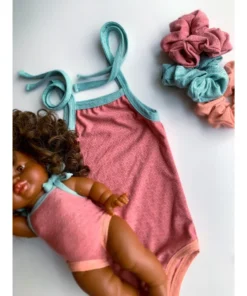 Dolls + Plushies Bright Pink + Aqua Romper Minikane Clothing