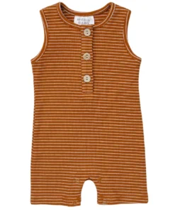 Mebie Baby Rust + White Stripe Ribbed Short Romper