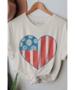 J+j Usa Heart Flower Flag Cream America Tee Graphic Tees