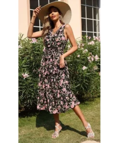 J+j Black Floral Tie Back Dress Dresses