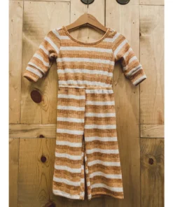 Black Sheep Golden Tan Striped Romper Dresses