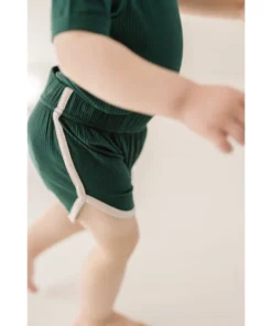 Joss + J Emerald + Cream Ribbed Bamboo Striped Track Shorts Bottoms