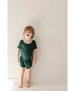 Joss + J Emerald + Cream Ribbed Bamboo Striped Tee Tops