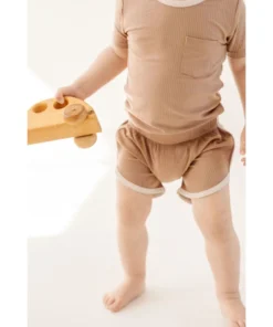 Joss + J Bottoms Taupe + Cream Ribbed Bamboo Track Shorts