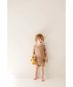 Joss + J Bottoms Taupe + Cream Ribbed Bamboo Track Shorts