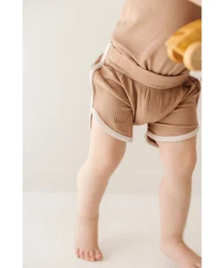 Joss + J Bottoms Taupe + Cream Ribbed Bamboo Track Shorts