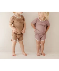 Joss + J Bottoms Cora + Cream Ribbed Bamboo Striped Track Shorts